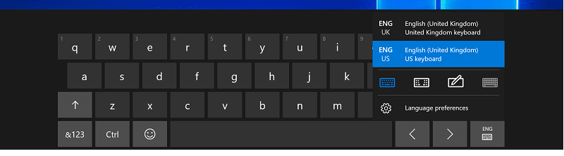 For On-screen keyboard click the bottom-right button & select the desired language