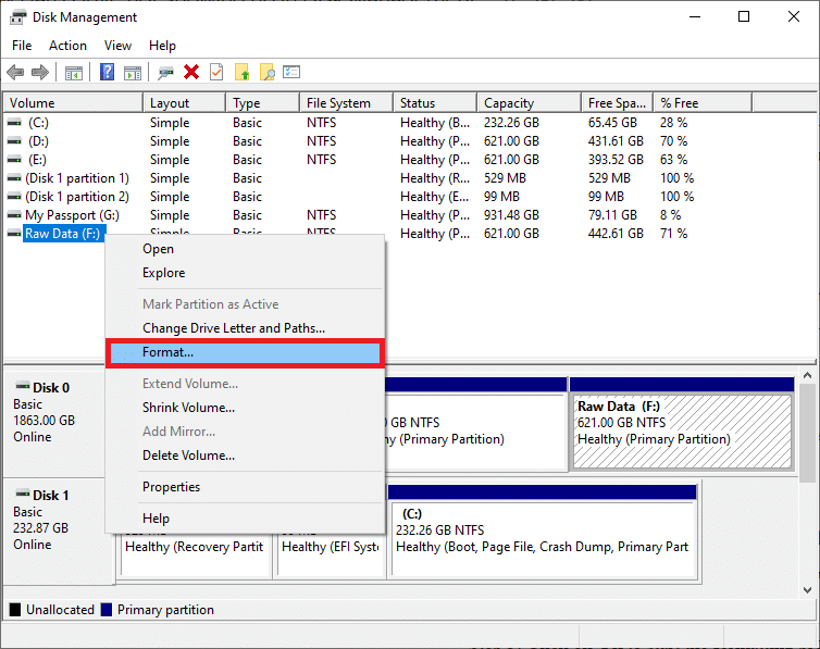 Format 1 | Fix Hard Drive Not Showing up in Windows 10