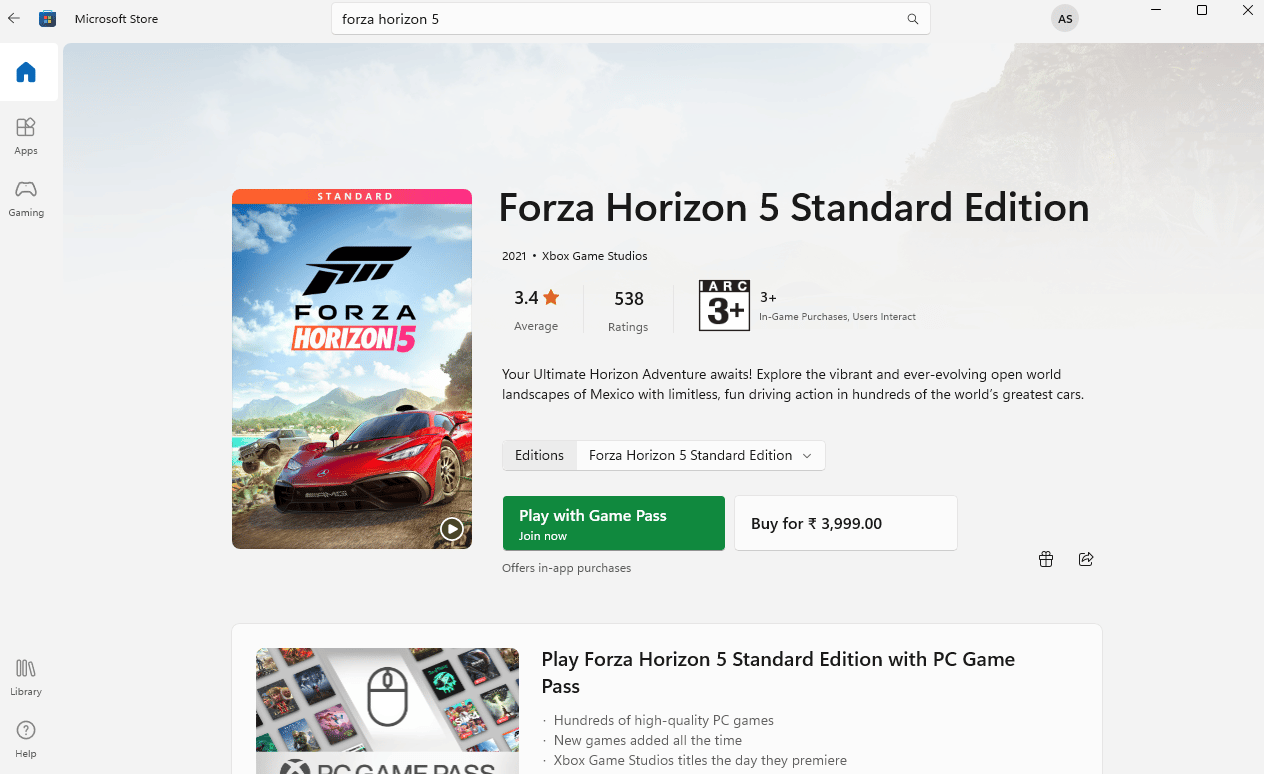 Forza Horizon 5 መደበኛ እትም የማይክሮሶፍት መደብር