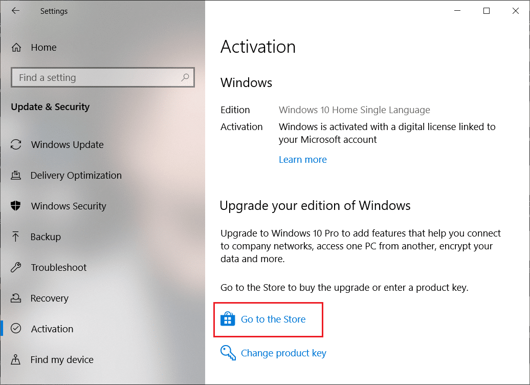 From Activate Windows, click on Go to the Store option