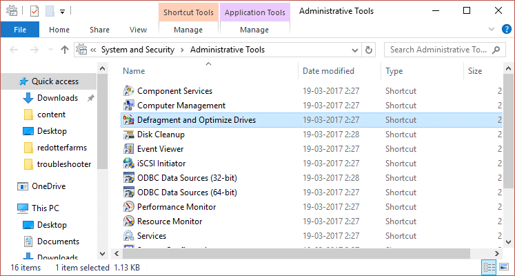 From Administrative Tools select Defragment and Optimize Drives