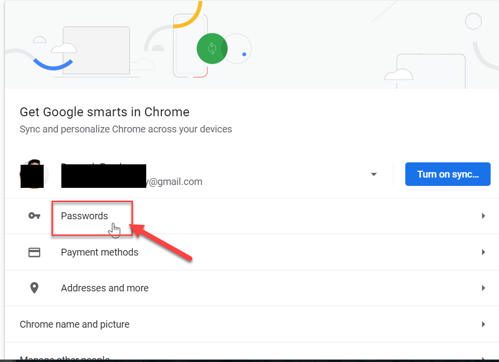 From Chrome settings window click on Password option