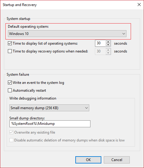 From Default Operating System Drop-down select Windows 10
