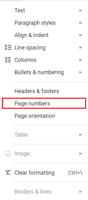 From Format options, click on Page Numbers