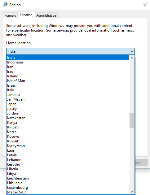 From Home location drop-down select your desired country (ex India)