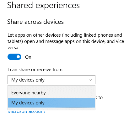From I can share or receive from drop-down select either My devices only or Everyone