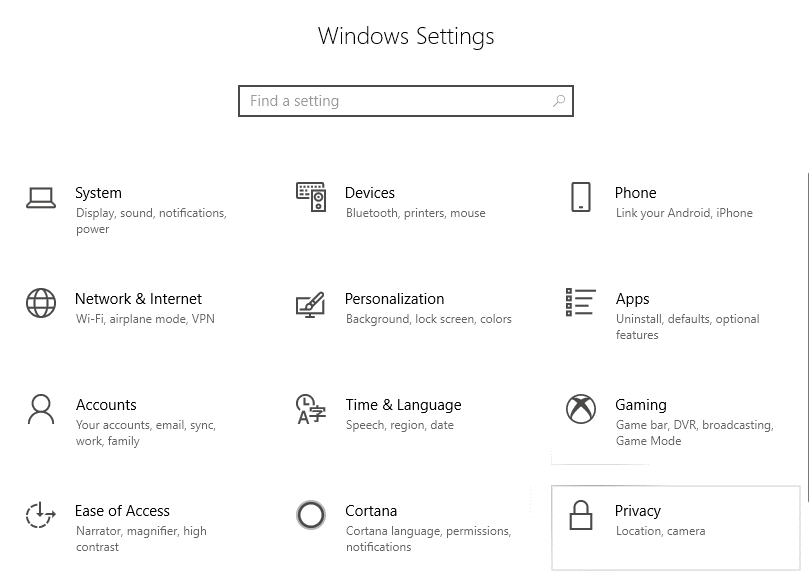 Open settings and click on Privacy folder