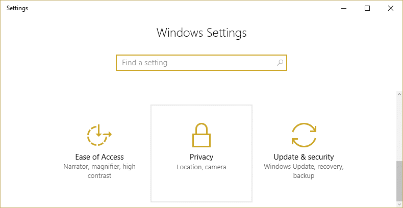 จากการตั้งค่า Windows เลือกความเป็นส่วนตัว