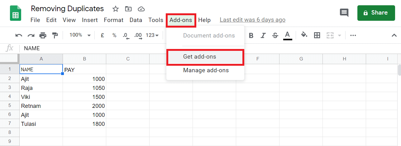 From inside Google Sheets, locate a menu named “Add-ons” and click on the “Get add-ons” options