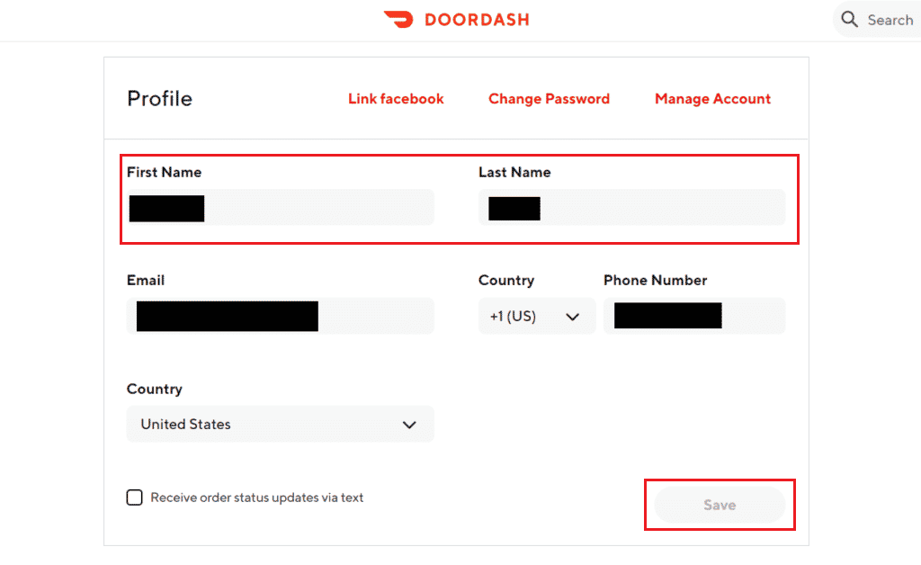 From the Profile page, change your First Name and Last Name and click on Save | Can You Apply for DoorDash After Being Deactivated? | reactivating DoorDash account