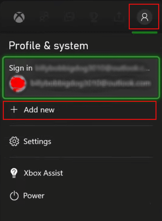 From the Profile & system tab, select Add new | reconnect to Xbox Live