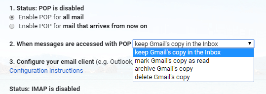 From When messages are accessed with POP drop-down select the desired option