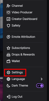 From the ensuing menu, click on Settings