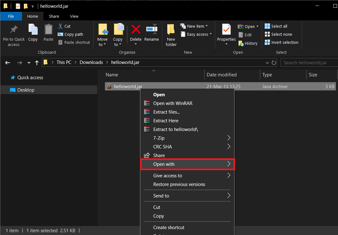 From the following file options/context menu, select Open with