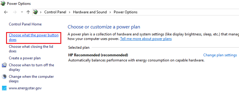 From the left pane select Choose what the power button does