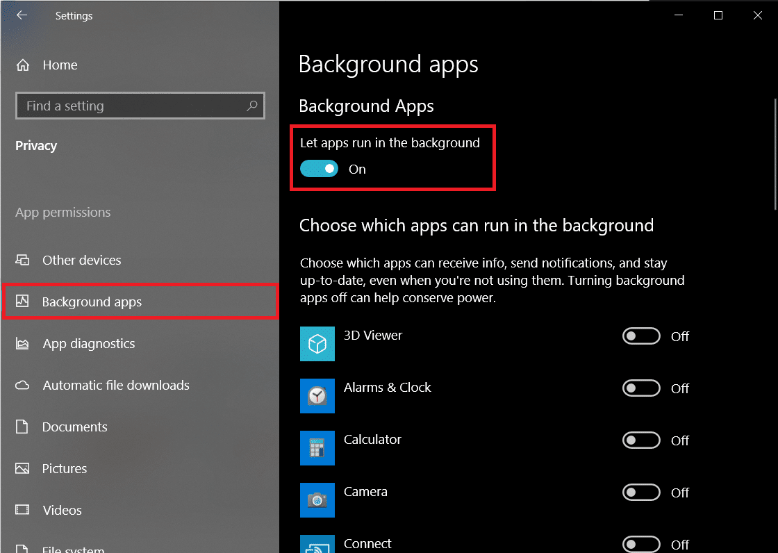 From the left panel, click on Background apps | Fix High CPU Usage by RuntimeBroker.exe