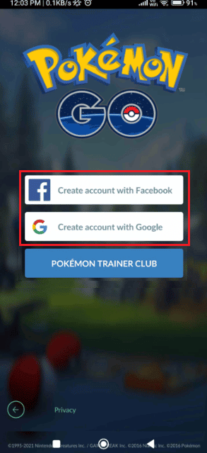 From the log in screen, tap on the Create account with Google or Create account with Facebook
