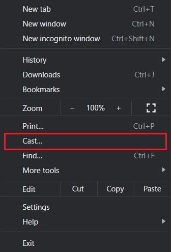From the options that appear, click on Cast