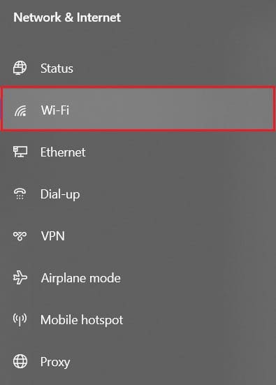 From the panel on the left select Wi-Fi | How to Change NAT Type on PC