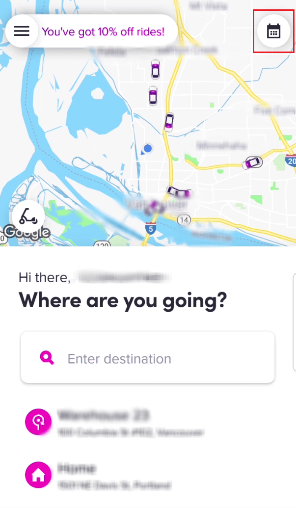 From the top right corner of the home screen, tap on the calendar icon | cancel Lyft ride | Lyft give refunds