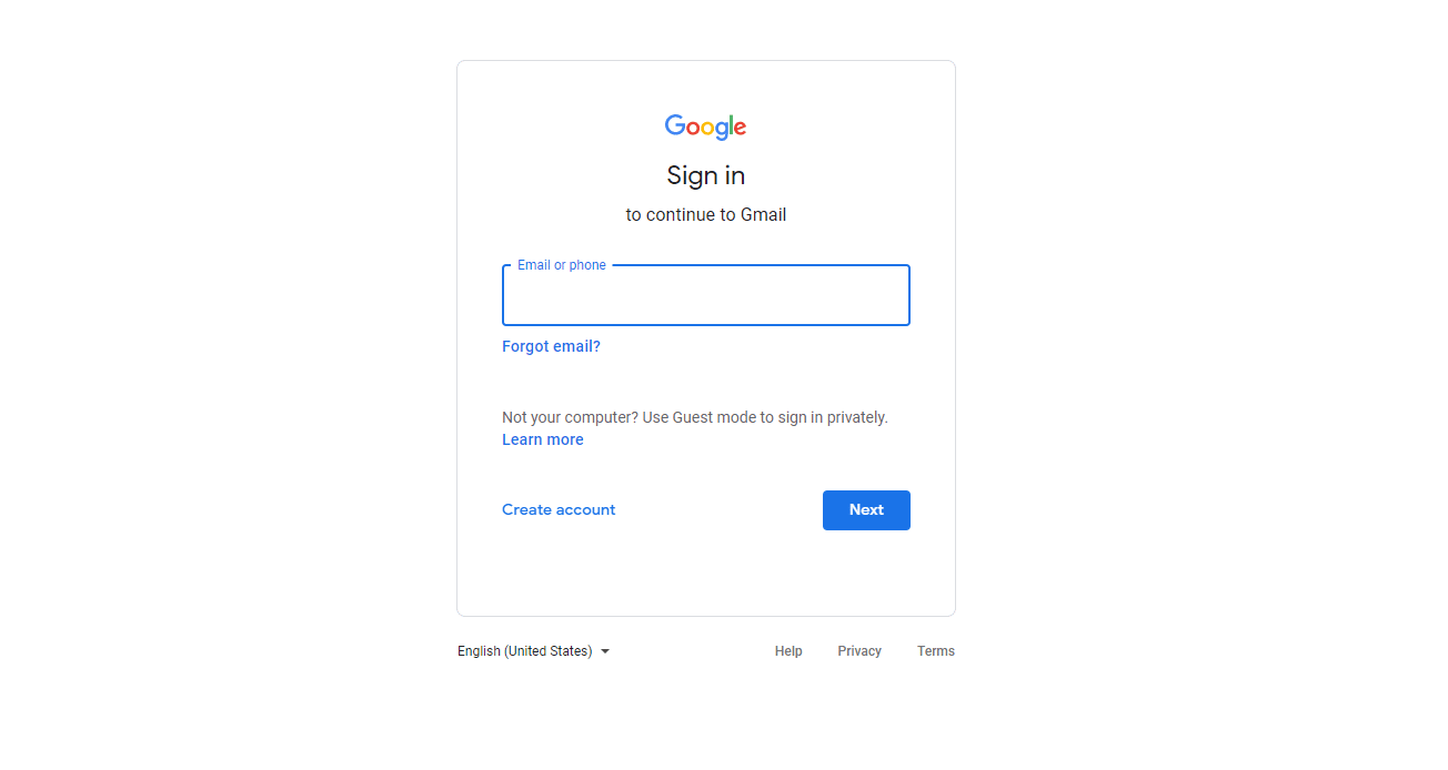 Gmail Sign in page