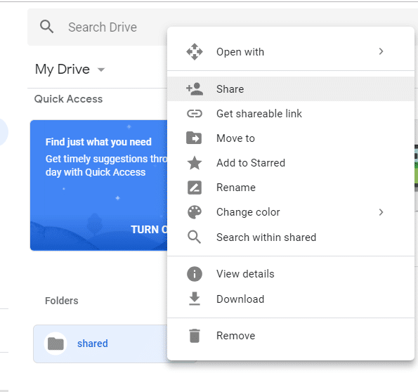 Go back to your dashboard then right-click on your folder & select Share