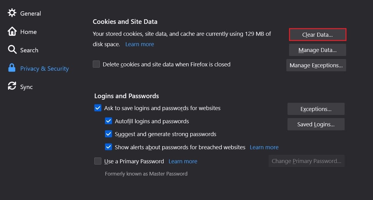 Go to Cookies and Site data and click on clear data