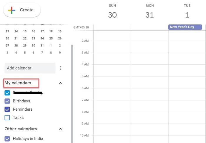 Сначала зайдите в Календарь Google и найдите опцию «Мой календарь» в главном меню.