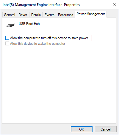Go to Power Management tab in Intel Management Engine Interface Properties