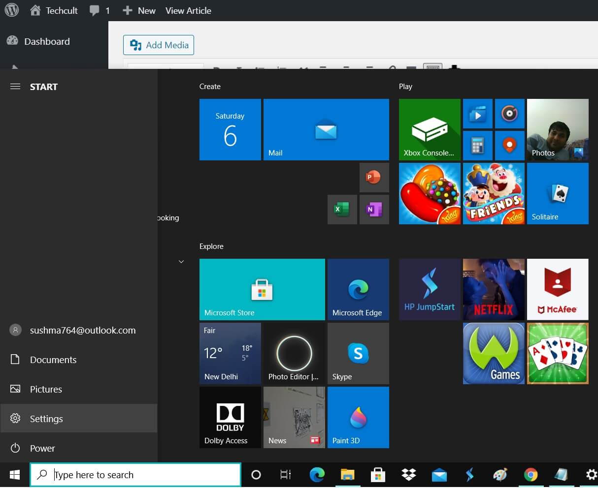 Go to the Start button now click on the Settings button | Stop Apps from running in the background on Windows 10