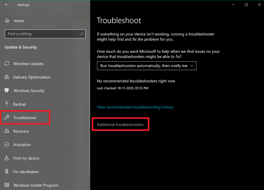 Go to the Troubleshoot tab and click on Advanced Troubleshooters. | Fix Site Can't Be Reached, Server IP Could Not Be Found