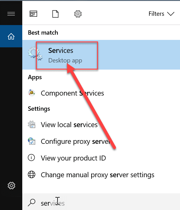 Go to the Windows Search bar and search for “Services”