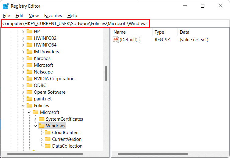 Go to the given location in Registry Editor