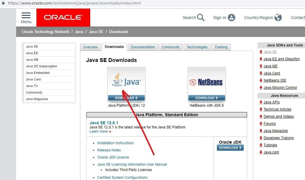 Зайдите на официальный сайт Java и нажмите «Загрузить Java».