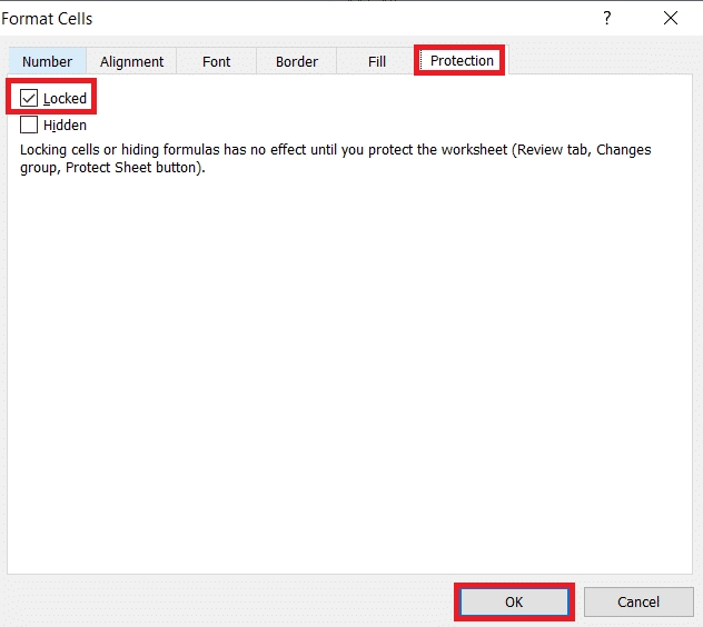 Go to the ‘Protection’ tab and check the ‘locked’ option. Click on OK, | How To Lock Or Unlock Cells In Excel?