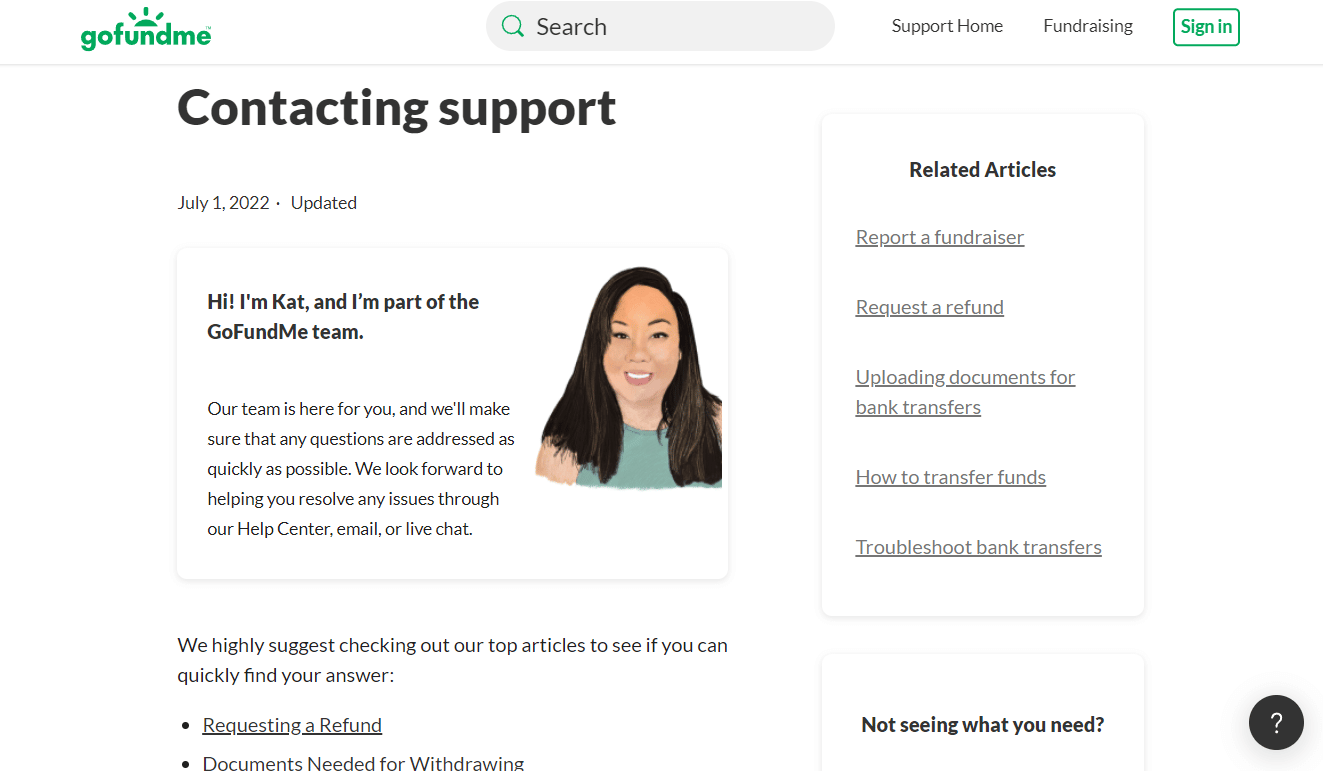 GoFundMe Contact Support page | How to Change GoFundMe Minimum Donation
