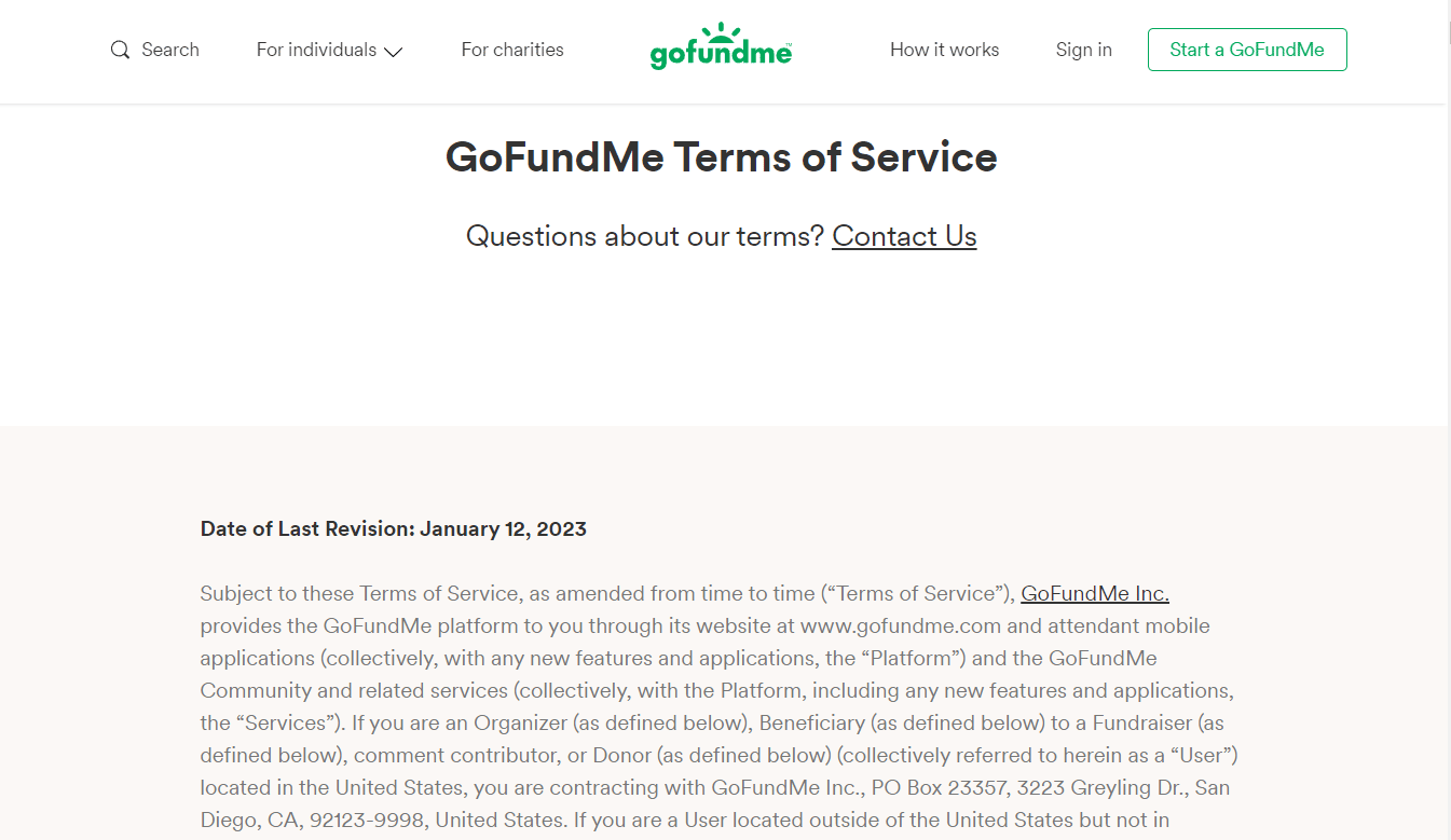 GoFundMe Terms of Service page | How to Change GoFundMe Minimum Donation