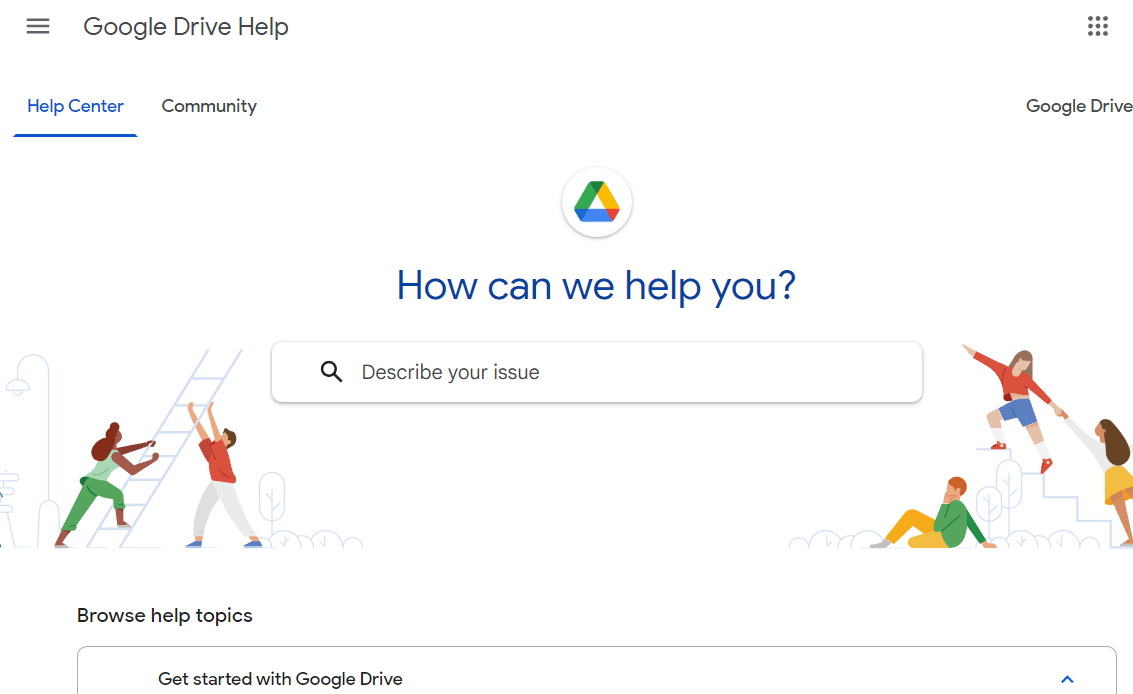 Google Drive Help page