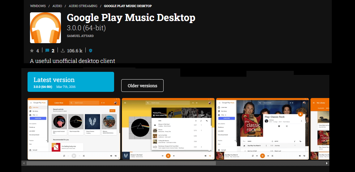 Google Play Music Desktop app uptodown download page