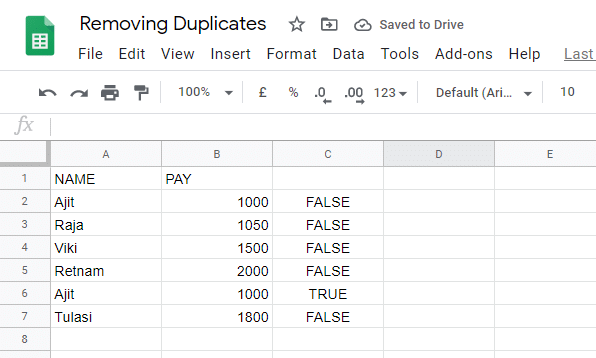 Google sheets would automatically copy the formula to the remaining cells