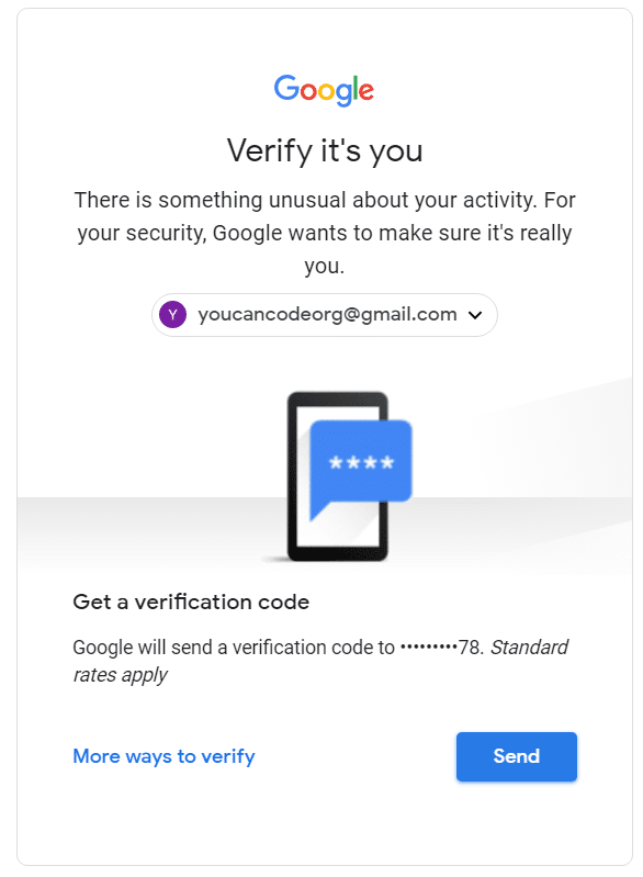 Google will ask for verification using code when Deleting Gmail Account Permanently