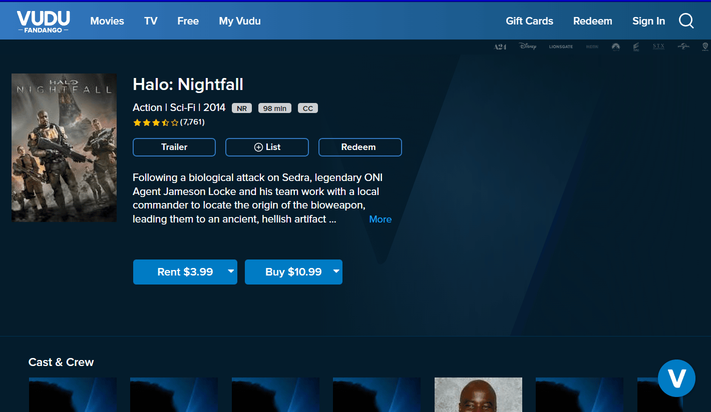 Halo Nightfall on Vudu