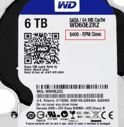 hard drive has a label with the exact RPM of the drive