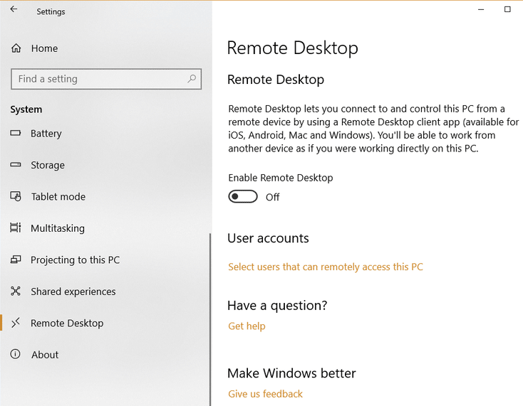 Ota etätyöpöytä käyttöön Windows 10:ssä