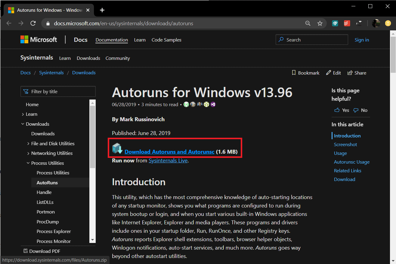 Head over to Autoruns for Windows - Windows Sysinternals and download the application