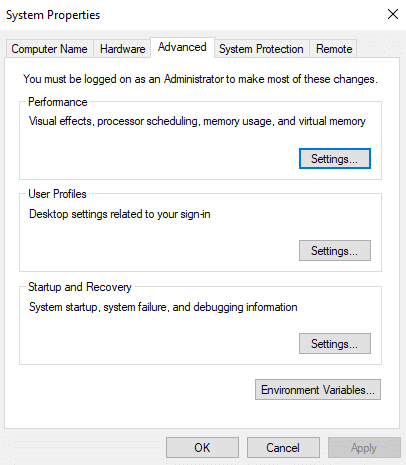 Hit the enter button and a dialog box of system properties will open up
