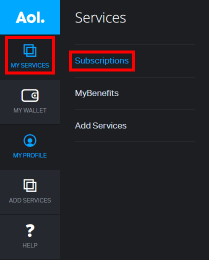 Hover on MY SERVICES then click on Subscription