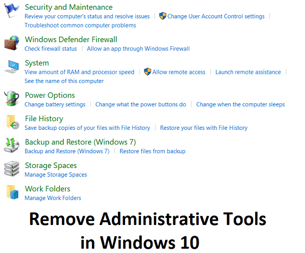 Remove Administrative Tools in Windows 10