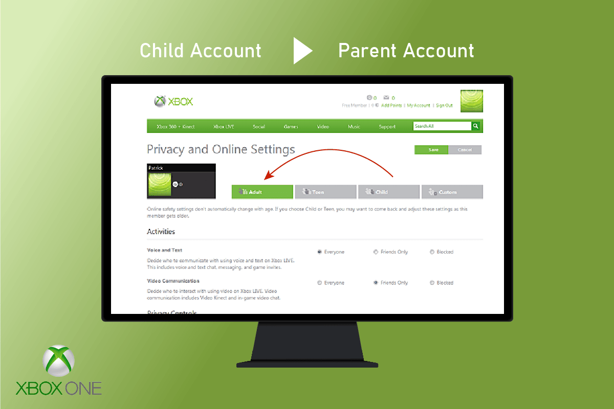 Kako spremenim svoj račun Xbox One iz otroškega v starševskega