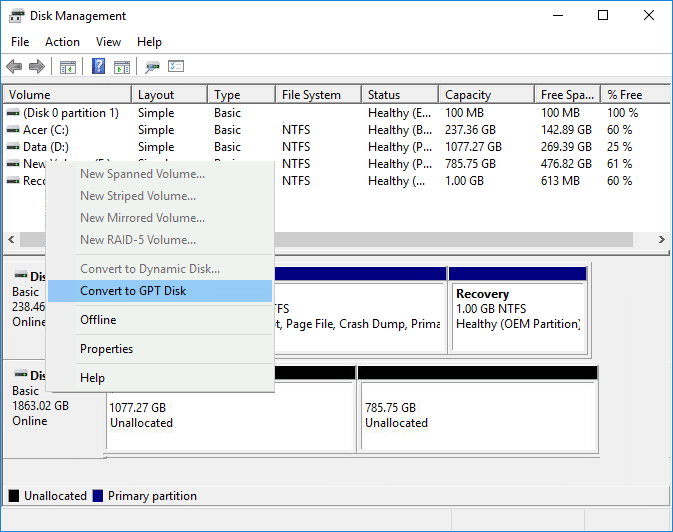 Jak převést disk GPT na disk MBR v systému Windows 10